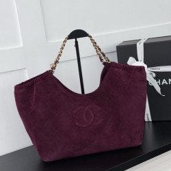 Replica Borsa Chanel Maxi CC Cabas Hobo AS6475 camoscio Grigio/bordeaux
