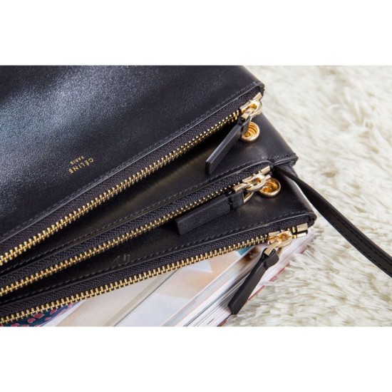 Replica Borse Celine Piccolo Trio Crossbody In pelle di vitello nera Imitazioni Replica perfette Borse Celine Piccolo Trio Crossbody In pelle di vitello nera