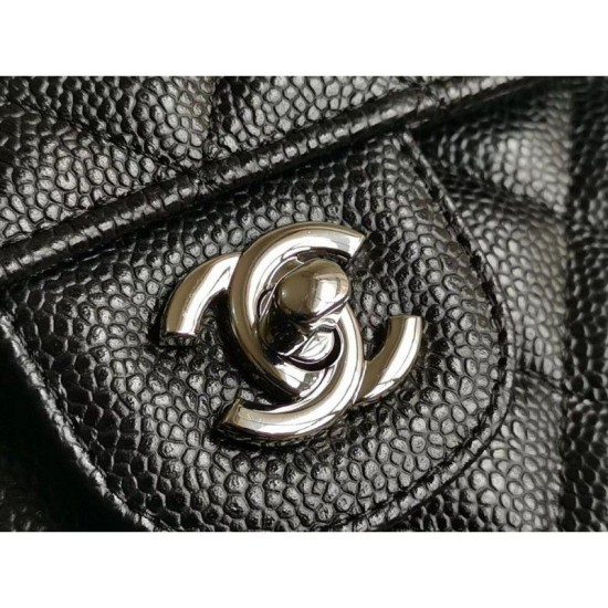 Riproduzione Fedele Medium Classica Caviar Flap Borse A1112 Nero Argento / Hardware d'oro imitazioni Replica Alta Qualità Medium Classica Caviar Flap Borse A1112 Nero Argento / Hardware d'oro