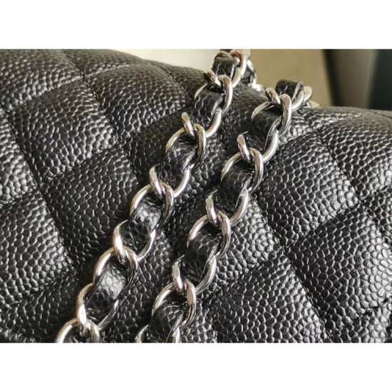 Riproduzione Fedele Medium Classica Caviar Flap Borse A1112 Nero Argento / Hardware d'oro imitazioni Replica Alta Qualità Medium Classica Caviar Flap Borse A1112 Nero Argento / Hardware d'oro
