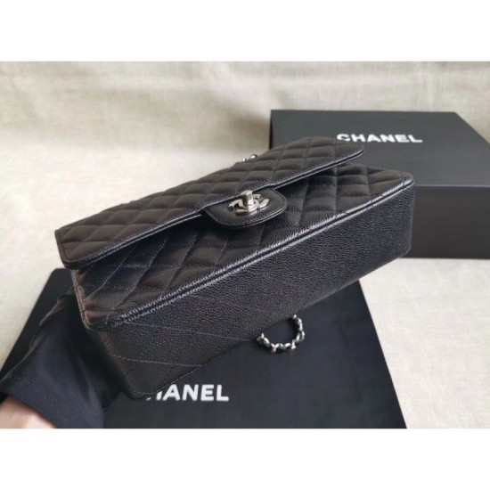 Riproduzione Fedele Medium Classica Caviar Flap Borse A1112 Nero Argento / Hardware d'oro imitazioni Replica Alta Qualità Medium Classica Caviar Flap Borse A1112 Nero Argento / Hardware d'oro