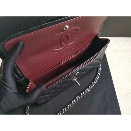 Riproduzione Fedele Medium Classica Caviar Flap Borse A1112 Nero Argento / Hardware d'oro imitazioni Replica Alta Qualità Medium Classica Caviar Flap Borse A1112 Nero Argento / Hardware d'oro