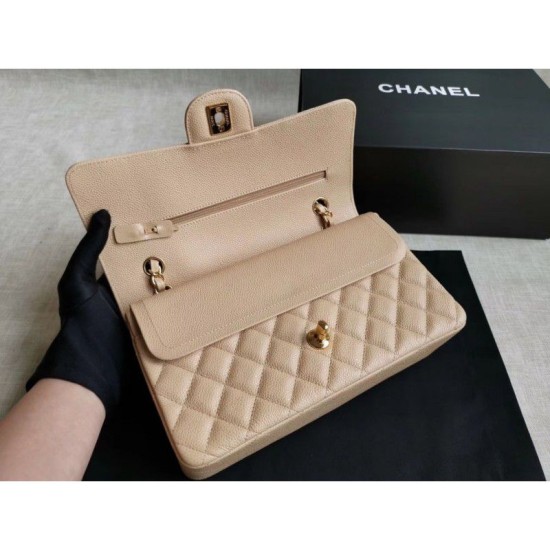 Riproduzione Fedele Medium Classic Caviar Flap Borse A1112 Albicocca Argento / Hardware d'oro imitazioni Replica Alta Qualità Medium Classic Caviar Flap Borse A1112 Albicocca Argento / Hardware d'oro