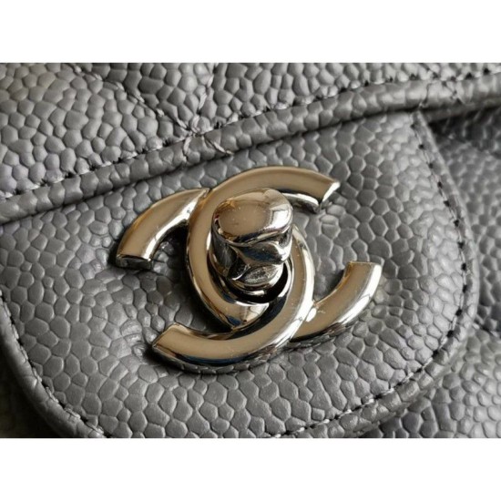 Riproduzione Fedele Medium Classic Caviar Flap Borse A1112 Grigio Argento / Hardware d'oro imitazioni Replica Alta Qualità Medium Classic Caviar Flap Borse A1112 Grigio Argento / Hardware d'oro