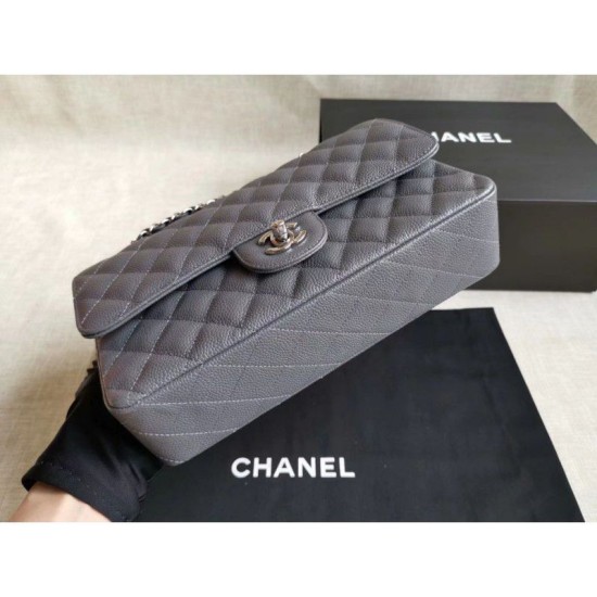 Riproduzione Fedele Medium Classic Caviar Flap Borse A1112 Grigio Argento / Hardware d'oro imitazioni Replica Alta Qualità Medium Classic Caviar Flap Borse A1112 Grigio Argento / Hardware d'oro