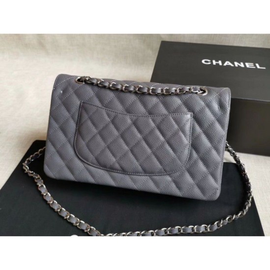 Riproduzione Fedele Medium Classic Caviar Flap Borse A1112 Grigio Argento / Hardware d'oro imitazioni Replica Alta Qualità Medium Classic Caviar Flap Borse A1112 Grigio Argento / Hardware d'oro