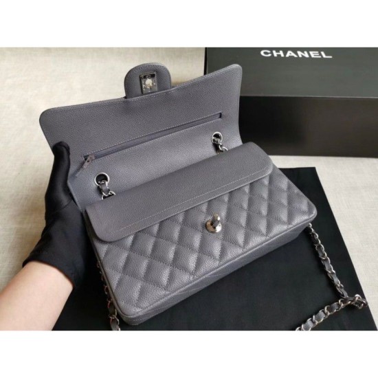Riproduzione Fedele Medium Classic Caviar Flap Borse A1112 Grigio Argento / Hardware d'oro imitazioni Replica Alta Qualità Medium Classic Caviar Flap Borse A1112 Grigio Argento / Hardware d'oro