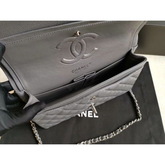 Riproduzione Fedele Medium Classic Caviar Flap Borse A1112 Grigio Argento / Hardware d'oro imitazioni Replica Alta Qualità Medium Classic Caviar Flap Borse A1112 Grigio Argento / Hardware d'oro