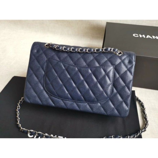 Riproduzione Fedele Medium Classica Caviar Flap Borse A1112 Blu Argento / Hardware d'oro imitazioni Replica Alta Qualità Medium Classica Caviar Flap Borse A1112 Blu Argento / Hardware d'oro