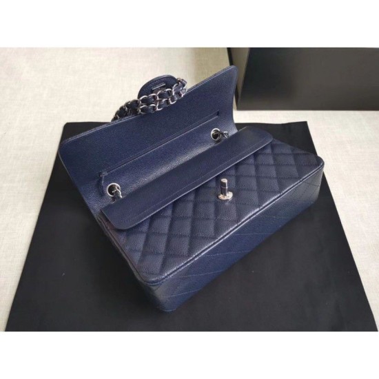 Riproduzione Fedele Medium Classica Caviar Flap Borse A1112 Blu Argento / Hardware d'oro imitazioni Replica Alta Qualità Medium Classica Caviar Flap Borse A1112 Blu Argento / Hardware d'oro
