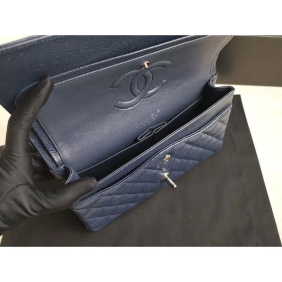 Riproduzione Fedele Medium Classica Caviar Flap Borse A1112 Blu Argento / Hardware d'oro imitazioni Replica Alta Qualità Medium Classica Caviar Flap Borse A1112 Blu Argento / Hardware d'oro