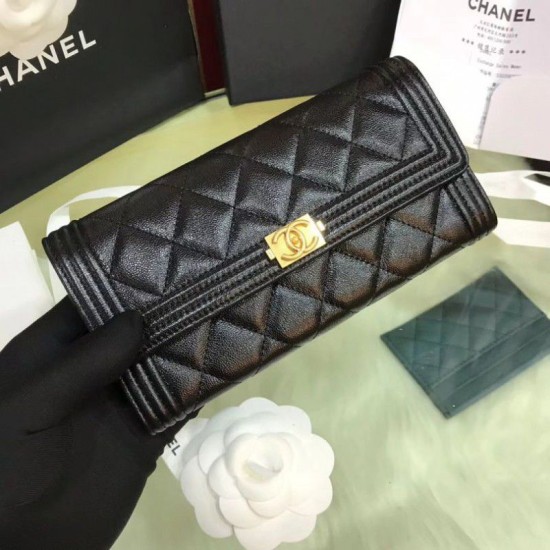 Riproduzione Fedele Boy A80286 Caviar Lunga Portafoglio Nero imitazioni Replica Alta Qualità Boy A80286 Caviar Lunga Portafoglio Nero