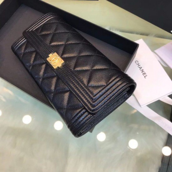 Riproduzione Fedele Boy A80286 Caviar Lunga Portafoglio Nero imitazioni Replica Alta Qualità Boy A80286 Caviar Lunga Portafoglio Nero