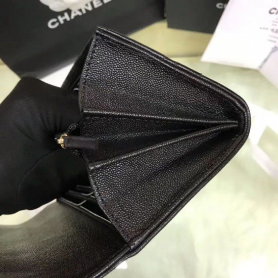 Riproduzione Fedele Boy A80286 Caviar Lunga Portafoglio Nero imitazioni Replica Alta Qualità Boy A80286 Caviar Lunga Portafoglio Nero
