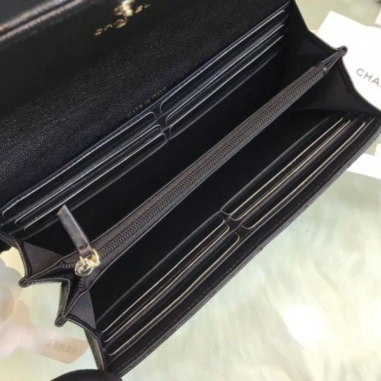 Riproduzione Fedele Boy A80286 Caviar Lunga Portafoglio Nero imitazioni Replica Alta Qualità Boy A80286 Caviar Lunga Portafoglio Nero