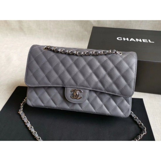 Riproduzione Fedele Medium Classic Caviar Flap Borse A1112 Grigio Argento / Hardware d'oro imitazioni Replica Alta Qualità Medium Classic Caviar Flap Borse A1112 Grigio Argento / Hardware d'oro