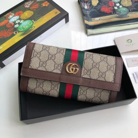 Riproduzione Fedele Pari replica Ophidia GG Continental Wallet 523153 Marrone imitazioni Replica Alta Qualità Pari Ophidia GG Continental Wallet 523153 Marrone