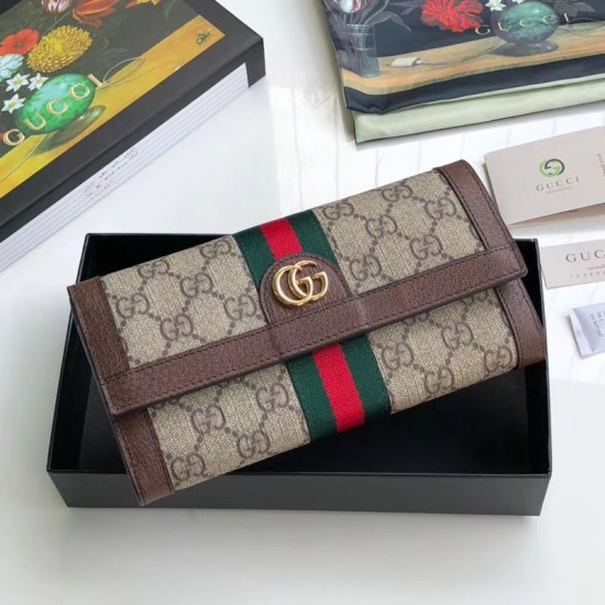 Riproduzione Fedele Pari replica Ophidia GG Continental Wallet 523153 Marrone imitazioni Replica Alta Qualità Pari Ophidia GG Continental Wallet 523153 Marrone