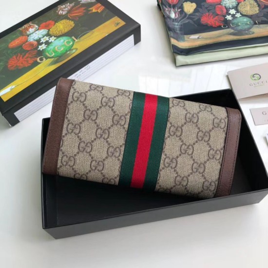 Riproduzione Fedele Pari replica Ophidia GG Continental Wallet 523153 Marrone imitazioni Replica Alta Qualità Pari Ophidia GG Continental Wallet 523153 Marrone