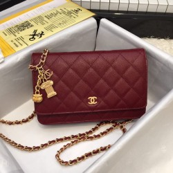 Stitch Chain Grained Pelle di vitello Woc Borsa A33814 Claret imitazioni perfette