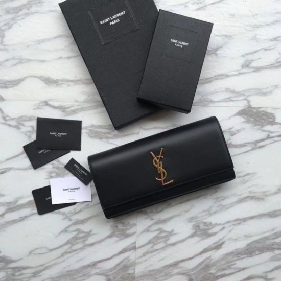 Imitazione Portafoglio YSL Saint Laurent Classic Monogram in pelle liscia nera imitazioni perfette