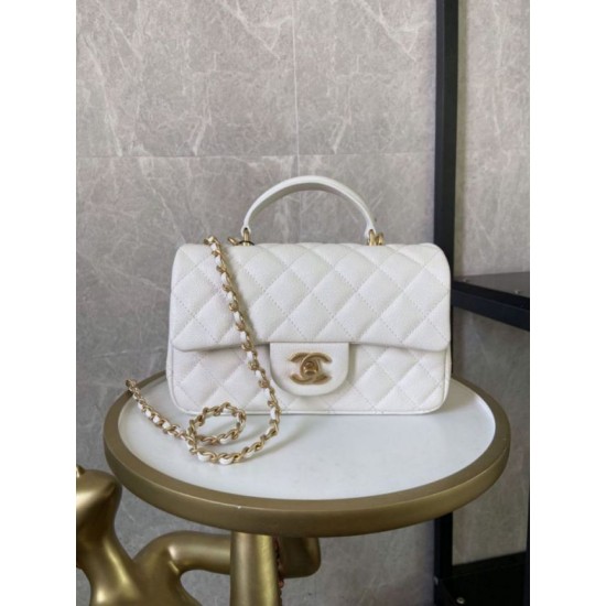 Dupe Mini Borsa con Patta in Pelle di Vitello Granata con Manico Superiore AS2431 Bianco imitazioni perfette Replica Mini Borsa con Patta in Pelle di Vitello Granata con Manico Superiore AS2431 Bianco Griffate