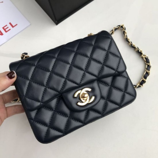 Dupe Mini borsa a tracolla classica con patta A1115 Hardware nero argento imitazioni perfette Replica Mini borsa a tracolla classica con patta A1115 Hardware nero argento Griffate