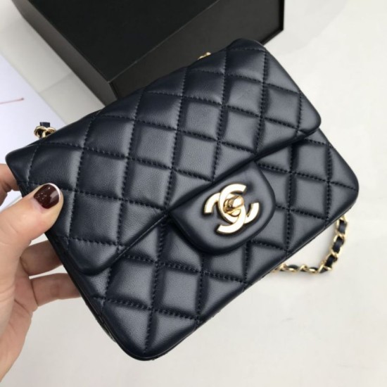 Dupe Mini borsa a tracolla classica con patta A1115 Hardware nero argento imitazioni perfette Replica Mini borsa a tracolla classica con patta A1115 Hardware nero argento Griffate