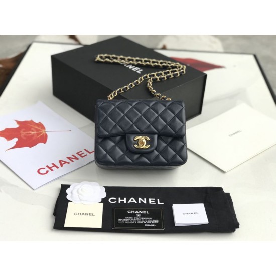 Dupe Mini borsa a tracolla classica con patta A1115 Hardware nero argento imitazioni perfette Replica Mini borsa a tracolla classica con patta A1115 Hardware nero argento Griffate
