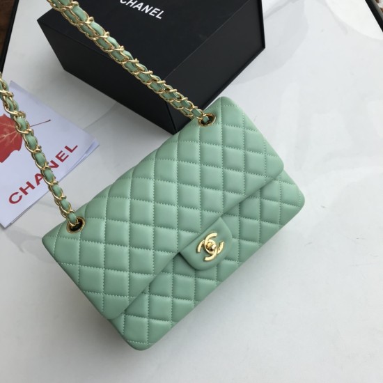 Replica Borsa classica con patta A1112 Hardware argento verde chiaro Griffate