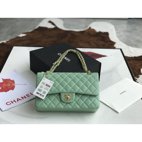 Replica Borsa classica con patta A1112 Hardware argento verde chiaro Griffate