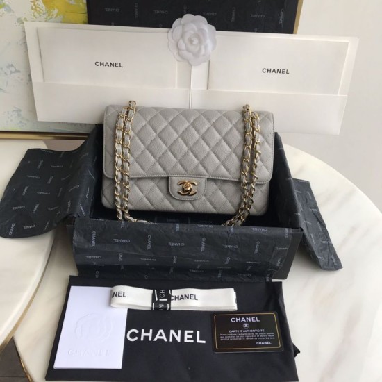 Dupe Borsa con patta classica in pelle di vitello granulata A1112 Grigio imitazioni perfette Replica Borsa con patta classica in pelle di vitello granulata A1112 Grigio Griffate