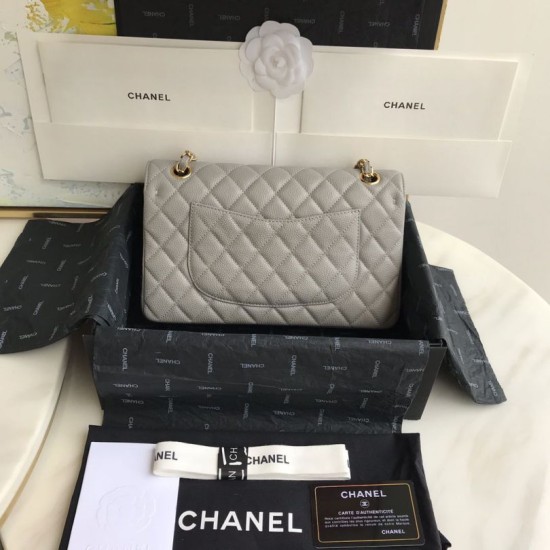 Dupe Borsa con patta classica in pelle di vitello granulata A1112 Grigio imitazioni perfette Replica Borsa con patta classica in pelle di vitello granulata A1112 Grigio Griffate