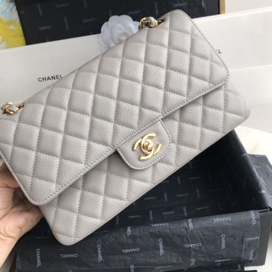 Dupe Borsa con patta classica in pelle di vitello granulata A1112 Grigio imitazioni perfette Replica Borsa con patta classica in pelle di vitello granulata A1112 Grigio Griffate