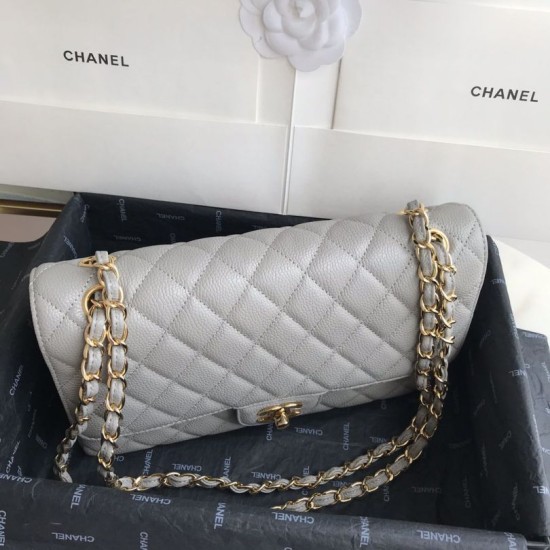 Dupe Borsa con patta classica in pelle di vitello granulata A1112 Grigio imitazioni perfette Replica Borsa con patta classica in pelle di vitello granulata A1112 Grigio Griffate