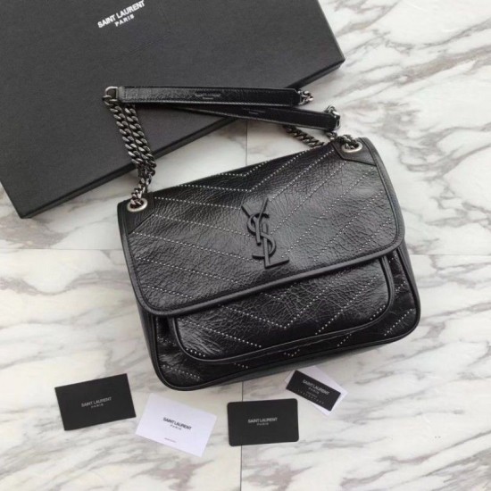 Riproduzione Fedele Borsa a catena media YSL Saint Laurent nera imitazioni Replica Alta Qualità Borsa a catena media YSL Saint Laurent nera