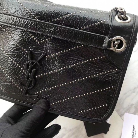 Riproduzione Fedele Borsa a catena media YSL Saint Laurent nera imitazioni Replica Alta Qualità Borsa a catena media YSL Saint Laurent nera