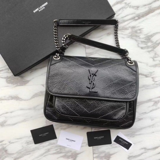 Riproduzione Fedele Borsa a catena media YSL Saint Laurent nera imitazioni Replica Alta Qualità Borsa a catena media YSL Saint Laurent nera