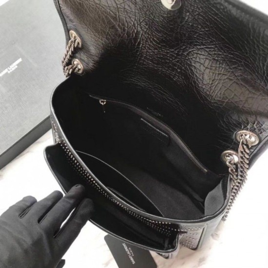 Riproduzione Fedele Borsa a catena media YSL Saint Laurent nera imitazioni Replica Alta Qualità Borsa a catena media YSL Saint Laurent nera