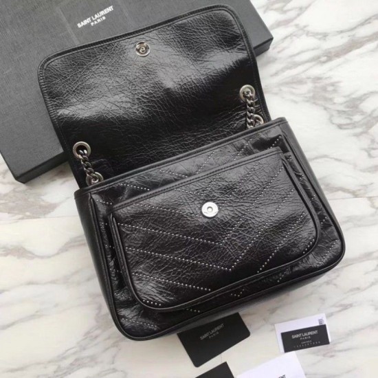 Riproduzione Fedele Borsa a catena media YSL Saint Laurent nera imitazioni Replica Alta Qualità Borsa a catena media YSL Saint Laurent nera