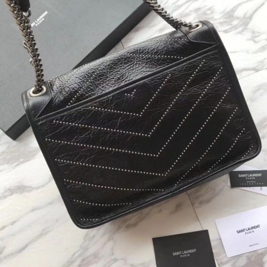 Riproduzione Fedele Borsa a catena media YSL Saint Laurent nera imitazioni Replica Alta Qualità Borsa a catena media YSL Saint Laurent nera