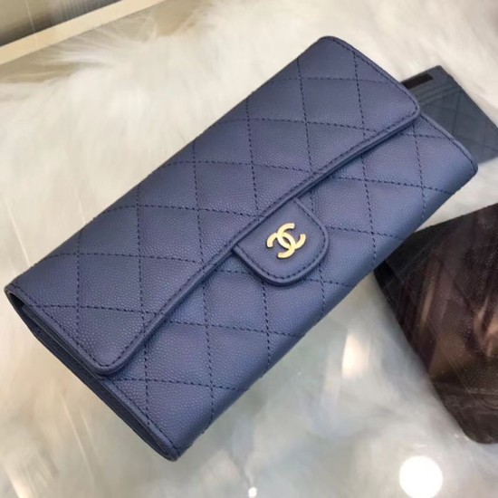 Riproduzione Fedele Long Portafoglio Caviar Leather A31506 Blue imitazioni Replica Alta Qualità Long Portafoglio Caviar Leather A31506 Blue