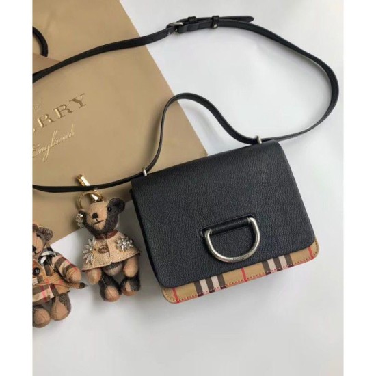 Riproduzione Fedele Mini Vintage Check e Leather D-ring Borse Black imitazioni Replica Alta Qualità Mini Vintage Check e Leather D-ring Borse Black