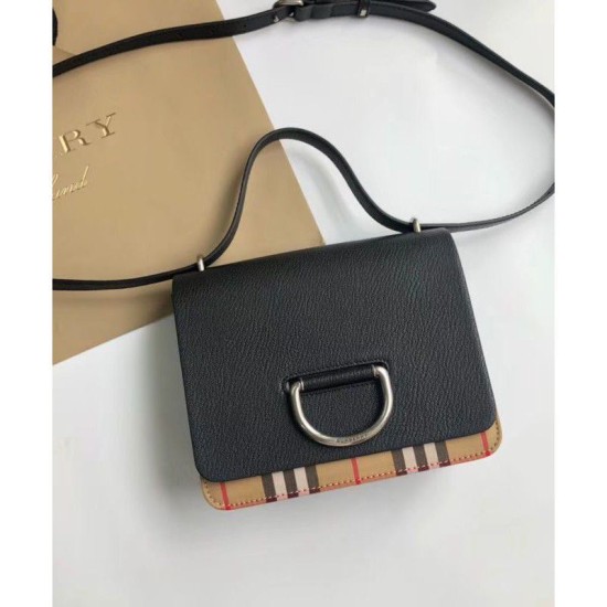 Riproduzione Fedele Mini Vintage Check e Leather D-ring Borse Black imitazioni Replica Alta Qualità Mini Vintage Check e Leather D-ring Borse Black