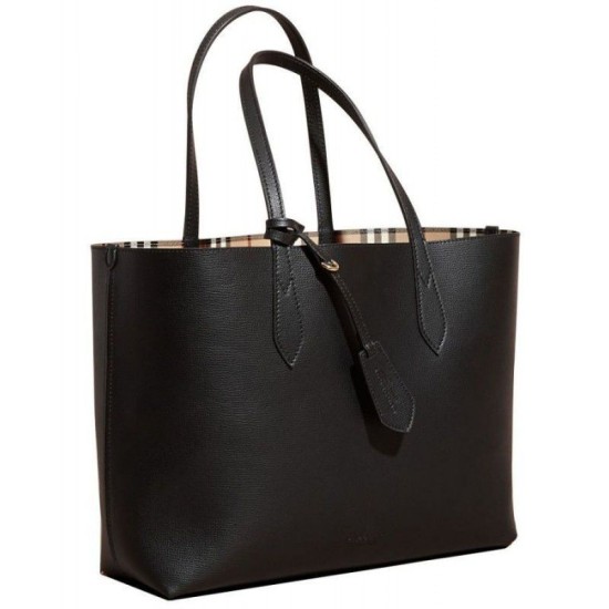 Riproduzione Fedele Medium Reversible Tote Haymarket Check 40496351 Nero imitazioni Replica Alta Qualità Medium Reversible Tote Haymarket Check 40496351 Nero