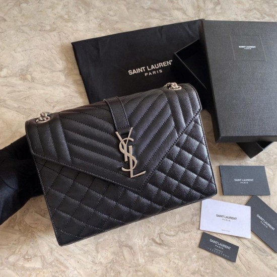 Cloni Firmate Borsa Replica per buste medie YSL Saint Laurent Mix Matelasse nero argento hardware imitazioni