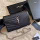 Cloni Firmate Imitazione Portafoglio con catena YSL Saint Laurent con busta a catena in pelle martellata nero argento hardware imitazioni