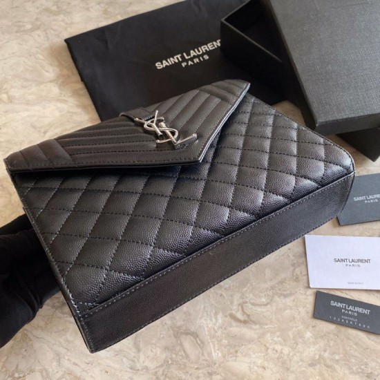 Cloni Firmate Borsa Replica per buste medie YSL Saint Laurent Mix Matelasse nero argento hardware imitazioni