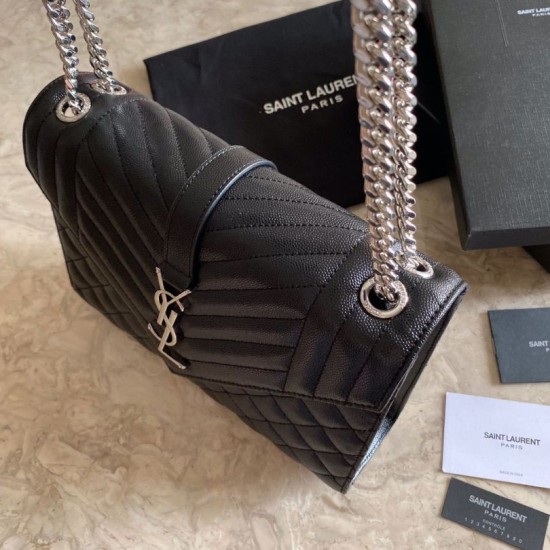 Cloni Firmate Borsa Replica per buste medie YSL Saint Laurent Mix Matelasse nero argento hardware imitazioni