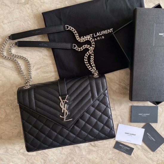 Cloni Firmate Borsa Replica per buste medie YSL Saint Laurent Mix Matelasse nero argento hardware imitazioni